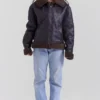 Madden bruin veganistisch shearling pilotenjas