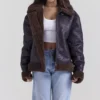 Madden bruin veganistisch shearling pilotenjas