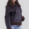 Madden bruin veganistisch shearling pilotenjas