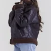 Madden bruin veganistisch shearling pilotenjas
