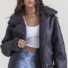 Madden grijs veganistisch shearling pilotenjas