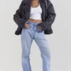 Madden grijs veganistisch shearling pilotenjas