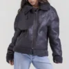Madden grijs veganistisch shearling pilotenjas