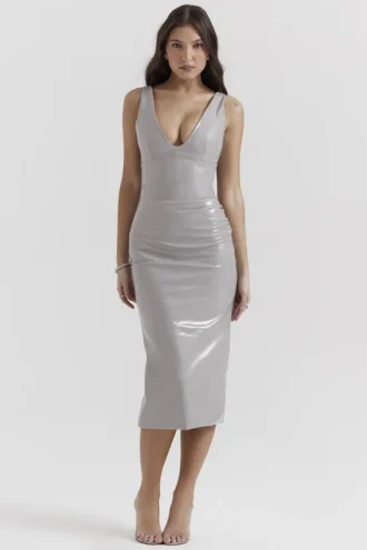 Madeleine Violet Ice vinyl midi-jurk