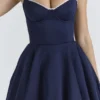 Mademoiselle marineblauwe satijnen tule midi-jurk