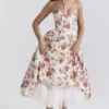 Mademoiselle midi-jurk van tule met Italiaanse rozenprint