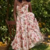 Mademoiselle midi-jurk van tule met Italiaanse rozenprint