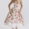 Mademoiselle midi-jurk van tule met Italiaanse rozenprint