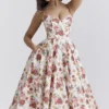 Mademoiselle midi-jurk van tule met Italiaanse rozenprint