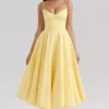 Mademoiselle Sunshine Yellow Satin Tulle Midi Jurk