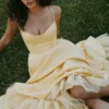 Mademoiselle Sunshine Yellow Satin Tulle Midi Jurk