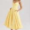 Mademoiselle Sunshine Yellow Satin Tulle Midi Jurk