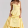 Mademoiselle Sunshine Yellow Satin Tulle Midi Jurk