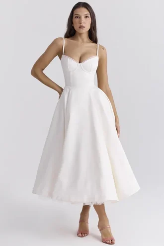 Mademoiselle witte tule midi-jurk