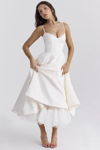 Mademoiselle witte tule midi-jurk