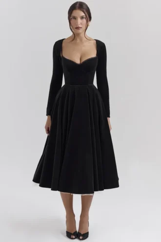 Mademoiselle zwarte fluwelen tule midi-jurk + Bolero’s