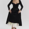 Mademoiselle zwarte fluwelen tule midi-jurk + Bolero’s