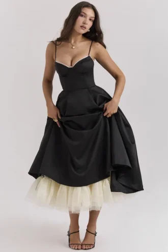 Mademoiselle zwarte midi-jurk van tule