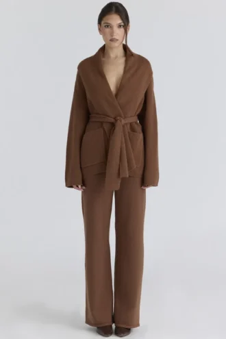 Chelsea Tan kasjmier + wol broek met wijde pijpen