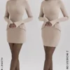 Mahalia Taupe mini-jurk met lange mouwen