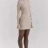 Mahalia Taupe mini-jurk met lange mouwen