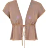 Maia Shimmer Cafe Au Lait Top met strik aan de voorkant