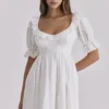 Maisie witte broderie anglaise Regency babydoll mini-jurk