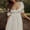Maisie witte broderie anglaise Regency babydoll mini-jurk