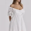 Maisie witte broderie anglaise Regency babydoll mini-jurk