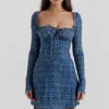 Malika blauwe tartan mini-korsetjurk