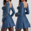 Malika blauwe tartan mini-korsetjurk