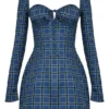 Malika blauwe tartan mini-korsetjurk
