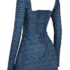 Malika blauwe tartan mini-korsetjurk