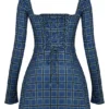 Malika blauwe tartan mini-korsetjurk