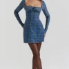 Malika blauwe tartan mini-korsetjurk