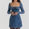 Malika blauwe tartan mini-korsetjurk