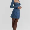 Malika blauwe tartan mini-korsetjurk