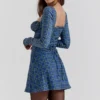 Malika blauwe tartan mini-korsetjurk
