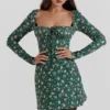 Malika groene mini-jurk met bloemenprint en korset