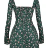 Malika groene mini-jurk met bloemenprint en korset