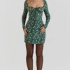 Malika groene mini-jurk met bloemenprint en korset