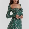 Malika groene mini-jurk met bloemenprint en korset