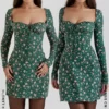 Malika groene mini-jurk met bloemenprint en korset