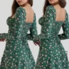 Malika groene mini-jurk met bloemenprint en korset