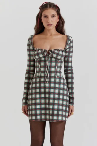 Malika rode tartan mini-korsetten-jurk