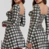 Malika rode tartan mini-korsetten-jurk