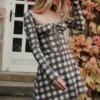 Malika rode tartan mini-korsetten-jurk