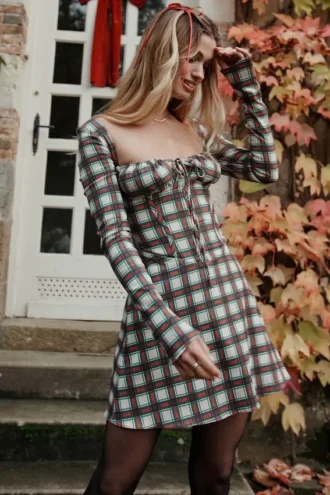 Malika rode tartan mini-korsetten-jurk