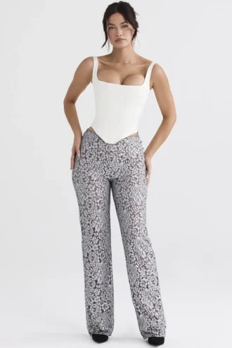 Mara zilverkleurige broek met metallic kant