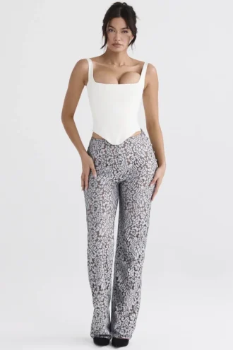 Mara zilverkleurige broek met metallic kant